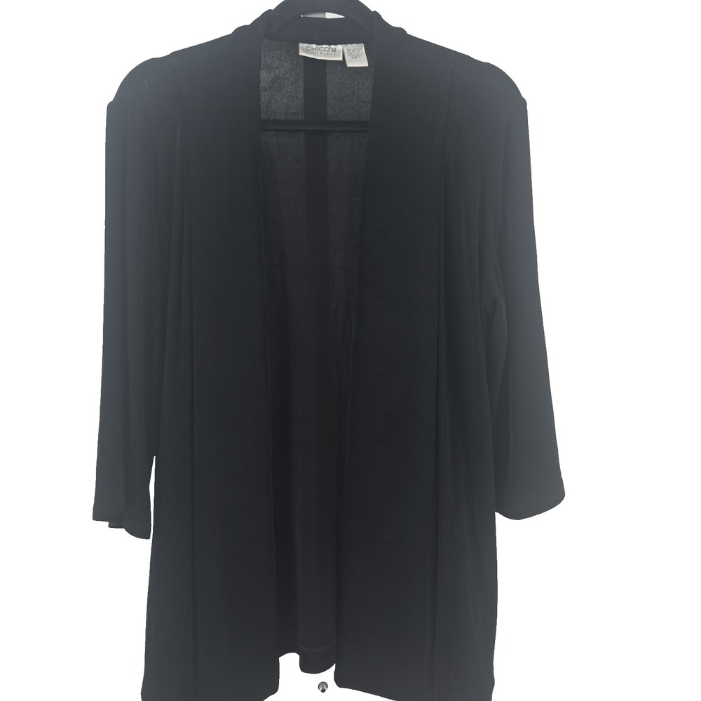 Chico's Travelers Sz. 1 Black Open Front 3/4 Sleeve Sweater Topper Inside Pocket